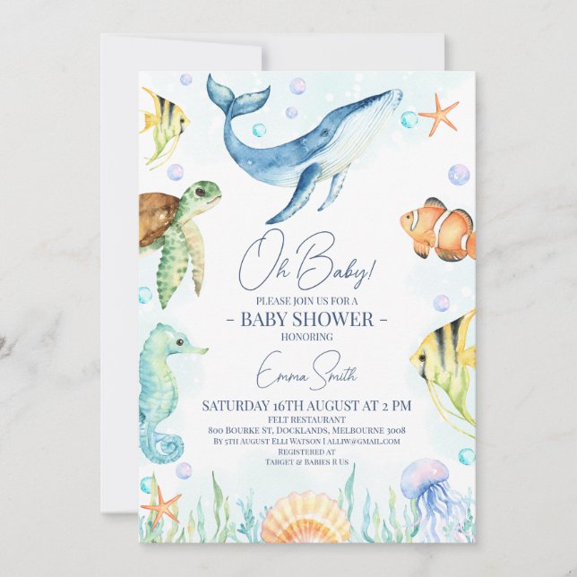 Whale Under the Sea Baby Shower Invitation (Front)