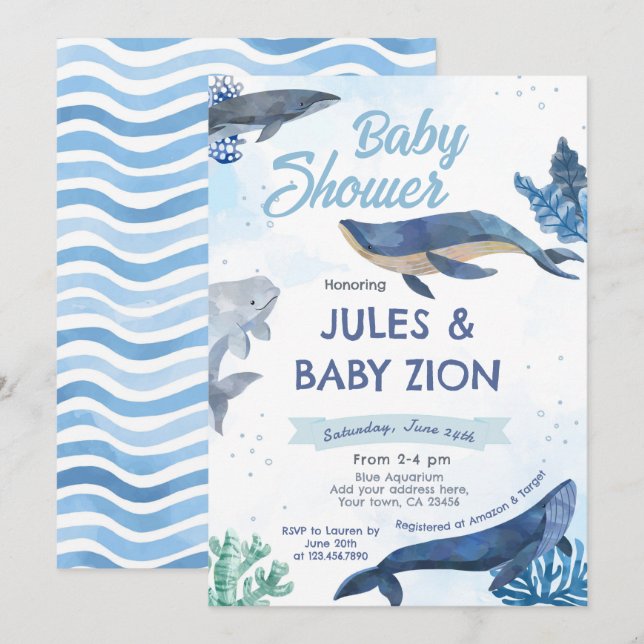 Whale - Under the Sea Baby Shower Invitation (Front/Back)