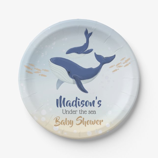 Whale Under the Sea Baby Shower  Paper Plates (Front)