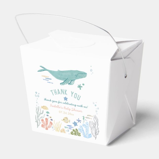 Whale Under The Sea Baby Shower Thank You Favor Boxes (Back Side)
