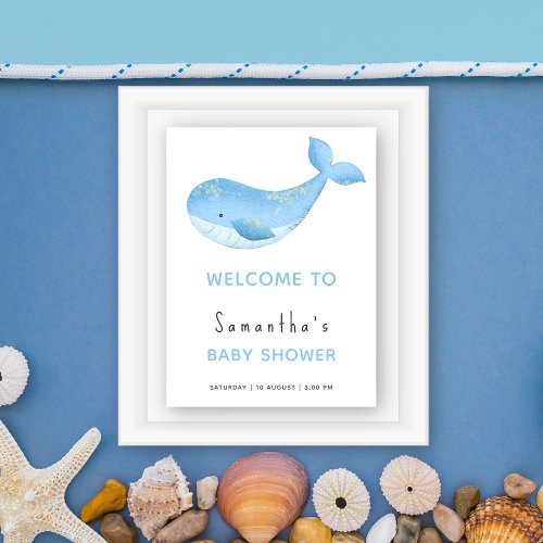 Whale under the sea baby shower welcome poster