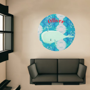 Whale Under The Sea Blue Red Nursery Decor Rug