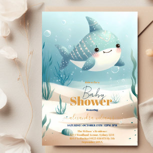 Whale Under the Sea Blue Watercolor Baby Shower Invitation
