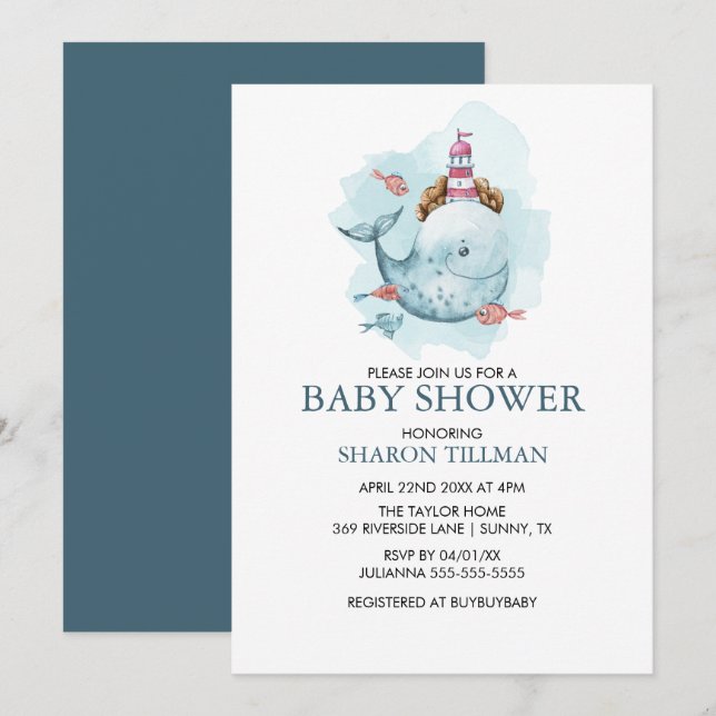 Whale Under the Sea Boy Baby Shower Invitation (Front/Back)