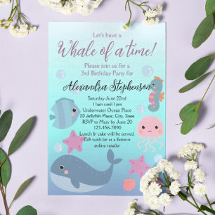 Whale Under the Sea Ocean Beach Girls Birthday Invitation