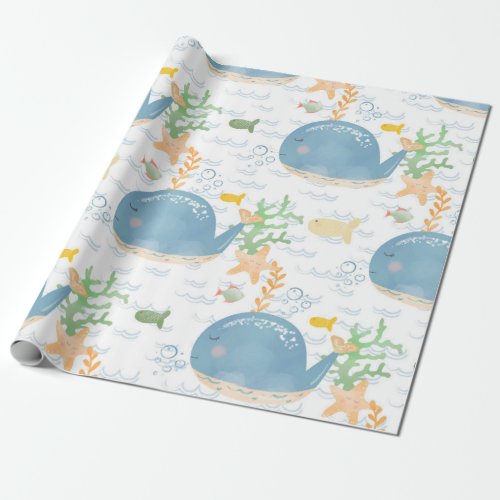 Whale Undersea World Baby Shower Pattern Wrapping Paper