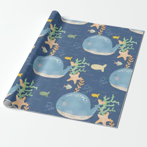 Whale Undersea World Baby Shower Pattern Wrapping Paper