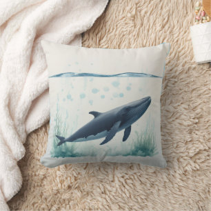 Whale Underwater White Hoodie Throw Pillow
