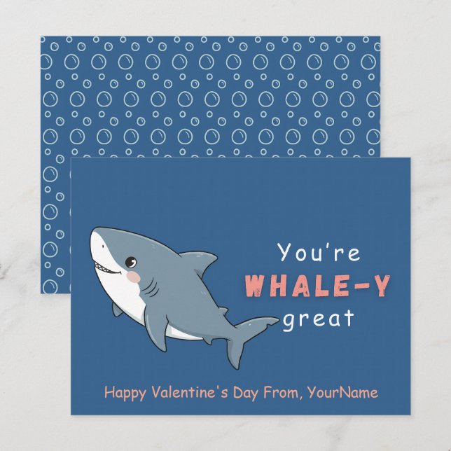 Whale Valentine Pun Card – You’re Whale-y Great (Front/Back)