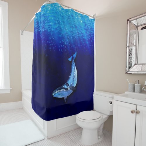 Whale Vertical Motion Scene To Down In Ocean Depth Shower Curtain