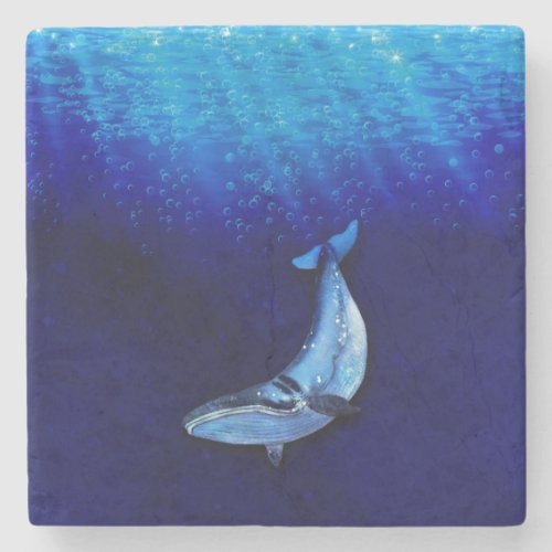 Whale Vertical Motion Scene To Down In Ocean Depth Stone Coaster