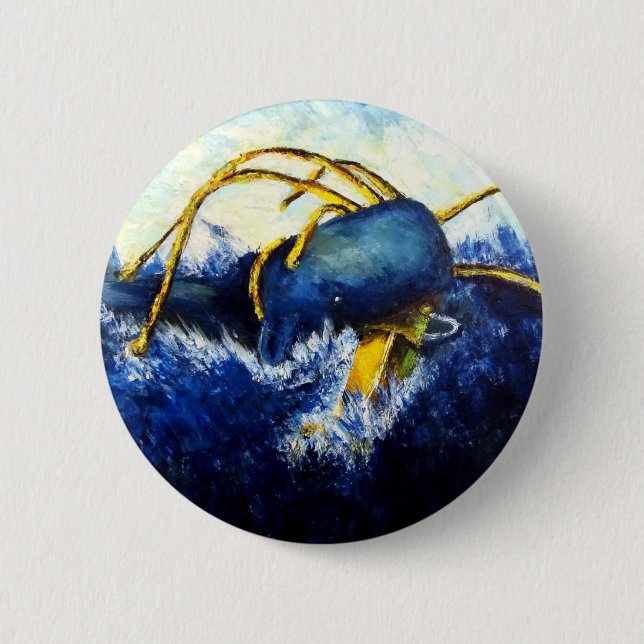 Whale vs Colossal Squid Original Fine Art Painting Pinback Button (Front)
