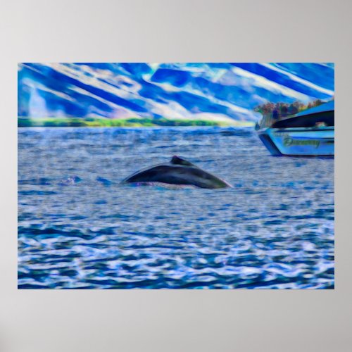 Whale Watching Boat Blue Ocean Poster