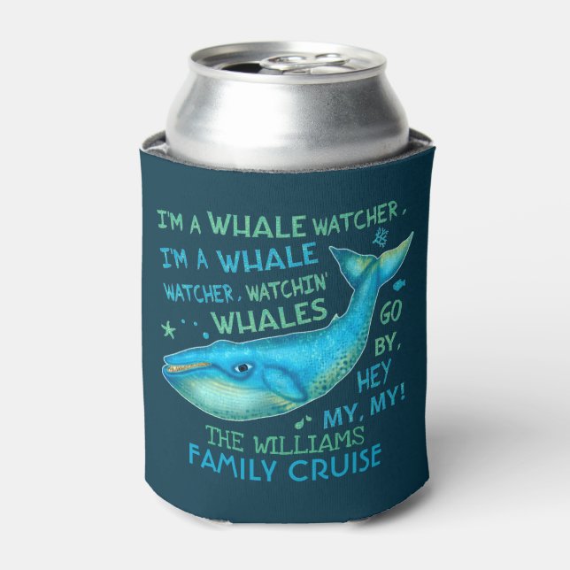 Whale Watching Family Vacation Cruise Personalized Can Cooler (Can Front)