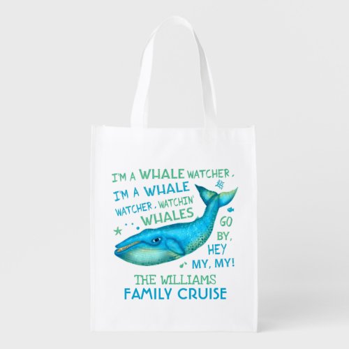 Whale Watching Family Vacation Cruise Personalized Grocery Bag