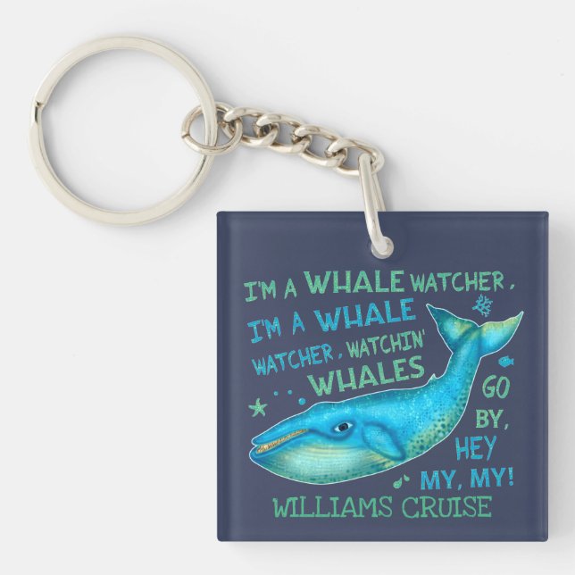 Whale Watching Family Vacation Cruise Personalized Keychain (Front)