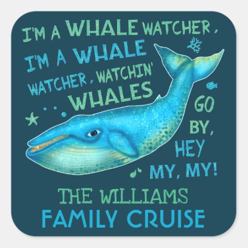 Whale Watching Family Vacation Cruise Personalized Square Sticker