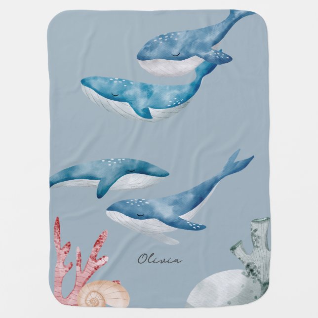 Whale Water Color Baby Blanket (Front)