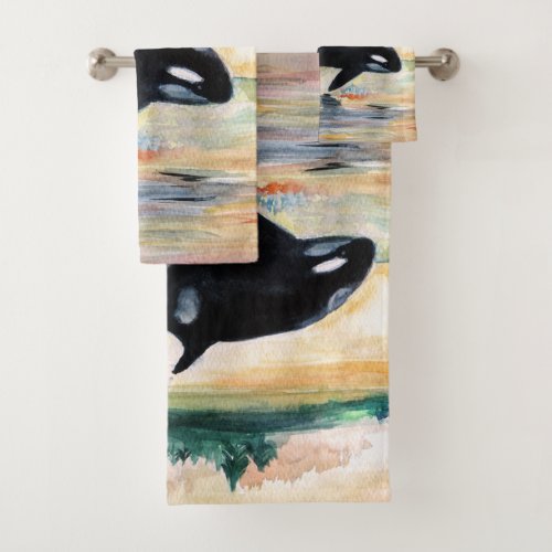 Whale Watercolor Art  drawing Bathroom Towel Set