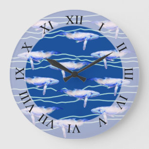 Whale Watercolor Art  Large Clock