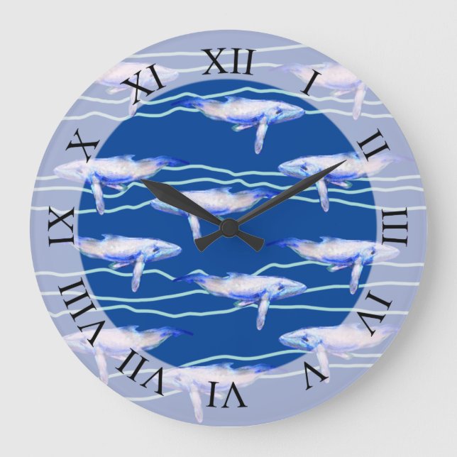 Whale Watercolor Art  Large Clock (Front)