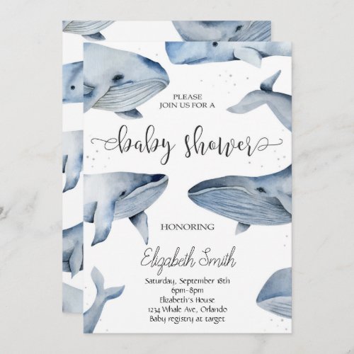 Whale Watercolor Baby Shower Invite