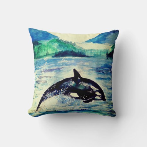 Whale watercolor drawing  Throw Pillow