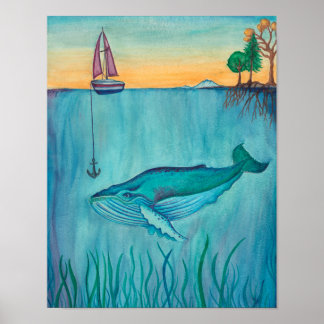 Whale Watercolor Poster