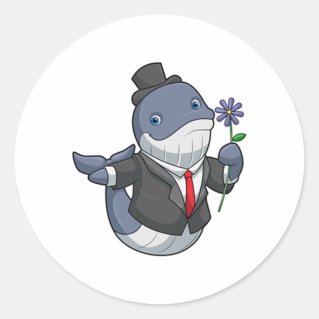 Whale Wedding Groom Flower Classic Round Sticker (Front)