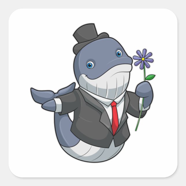 Whale Wedding Groom Flower Square Sticker (Front)