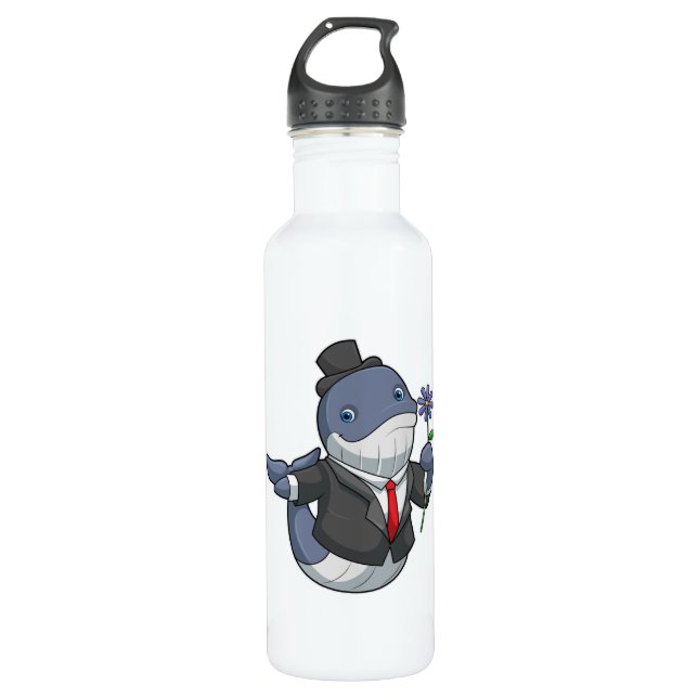 Whale Wedding Groom Flower Stainless Steel Water Bottle (Front)