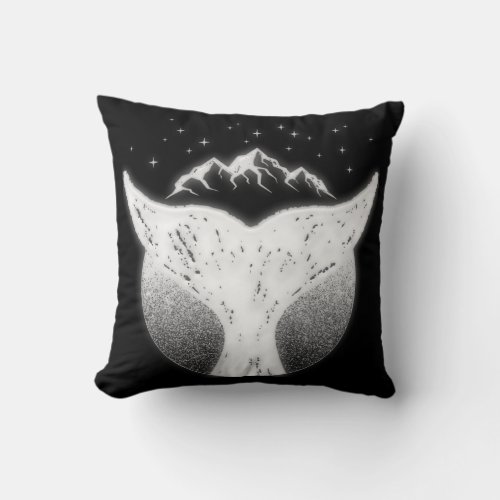 Whale White Mountains Stars Black White Earth Throw Pillow