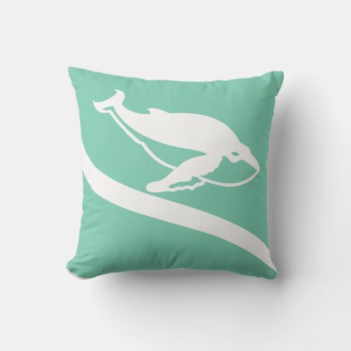 whale WHITE on grey blue green teal pillow