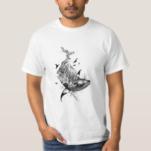Whale Wild Animal Nature Illustration Art Tattoo T-Shirt