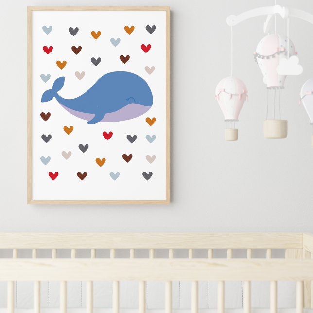 Whale with Colorful Hearts Nursery Room Poster  (Creator Uploaded)