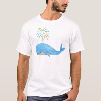 Whale With Firework Splash Cute Blue Whale Graphic T-shirt by MiKaArt at Zazzle