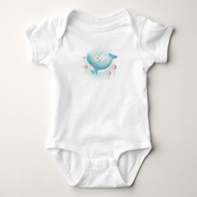 Whale with Jellyfish Baby Bodysuit (Front)