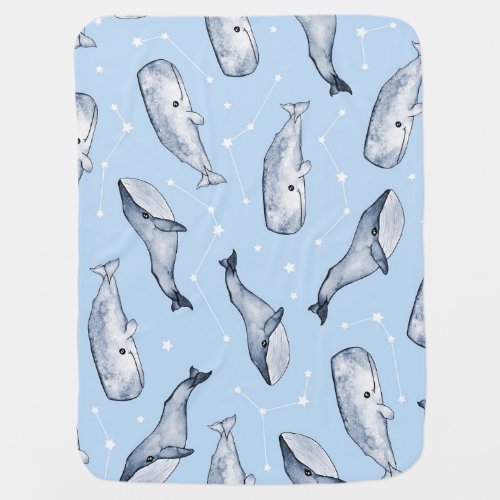 Whale Wonders Watercolor Starry Sky Baby Blanket