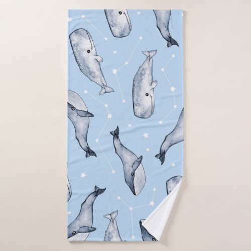 Whale Wonders Watercolor Starry Sky Bath Towel