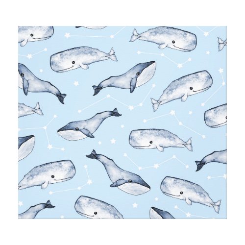 Whale Wonders Watercolor Starry Sky Canvas Print