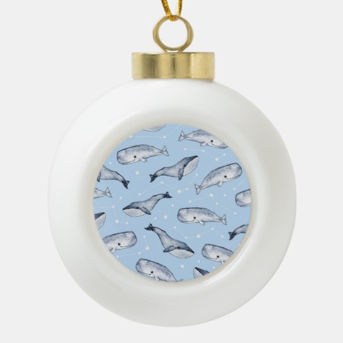 Whale Wonders Watercolor Starry Sky Ceramic Ball Christmas Ornament