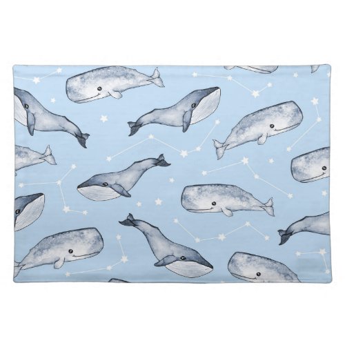 Whale Wonders Watercolor Starry Sky Cloth Placemat