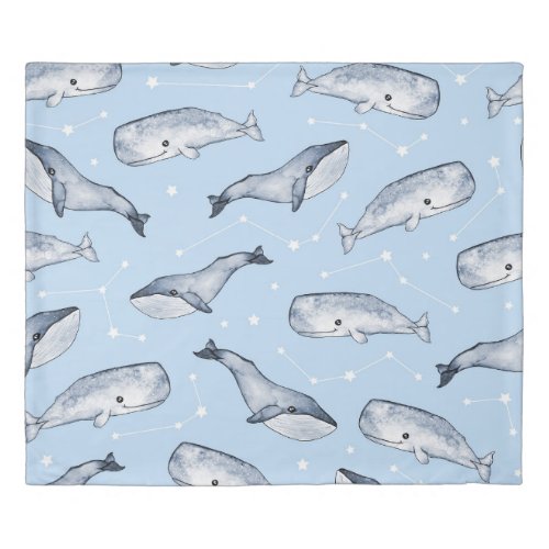 Whale Wonders Watercolor Starry Sky Duvet Cover