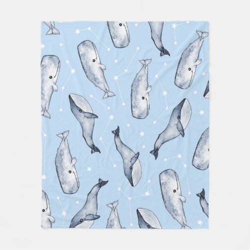 Whale Wonders Watercolor Starry Sky Fleece Blanket