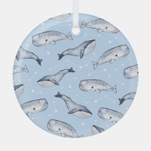 Whale Wonders Watercolor Starry Sky Glass Ornament