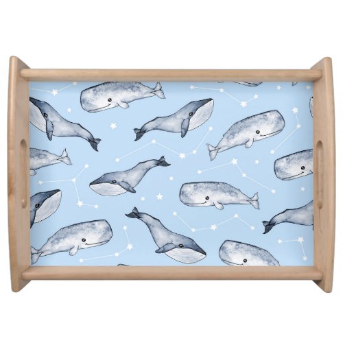 Whale Wonders Watercolor Starry Sky Serving Tray