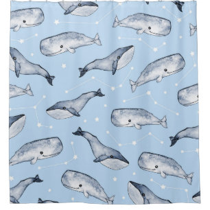 Whale Wonders: Watercolor Starry Sky Shower Curtain