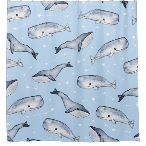 Whale Wonders Watercolor Starry Sky Shower Curtain