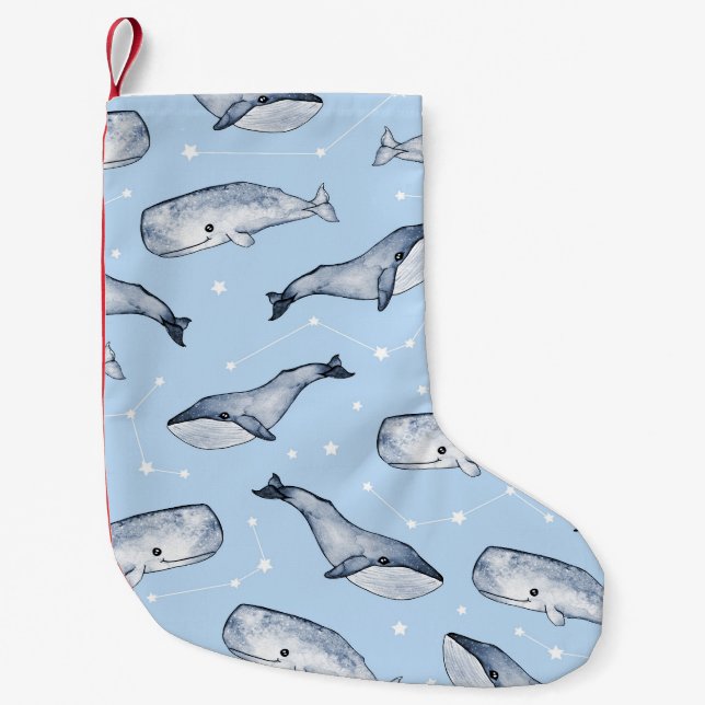 Whale Wonders: Watercolor Starry Sky Small Christmas Stocking (Front)