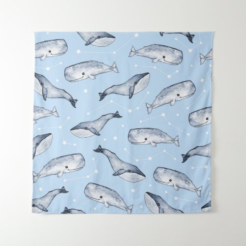 Whale Wonders Watercolor Starry Sky Tapestry
